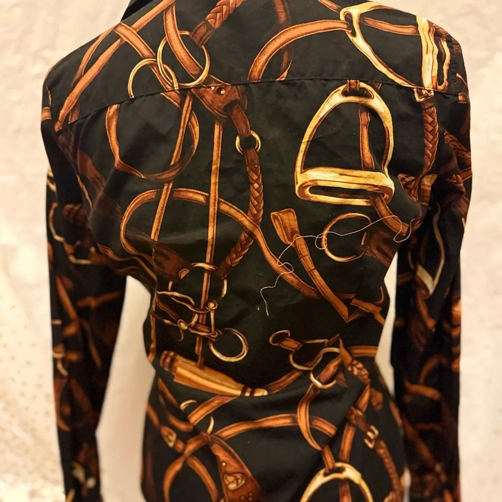 Lauren Ralph Lauren Black and Brown Equestrian Button Down Shirt - Picture 4 of 5